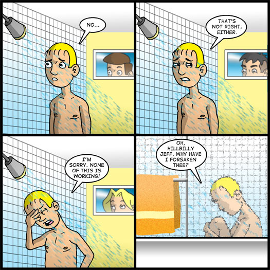 Hillbilly Jeff, shower, test, wrong