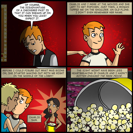 Jimmy, Charlie, checkered past, fling, kissing, betrayal, shock, engaged, popcorn Jimmy, Charlie, checkered past, fling, kissing, betrayal, shock, engaged, popcorn